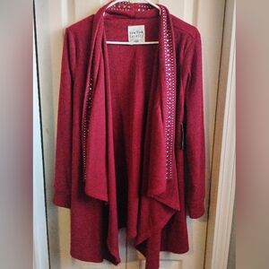 New York Laundry Red Cardigan with Embellished Trim